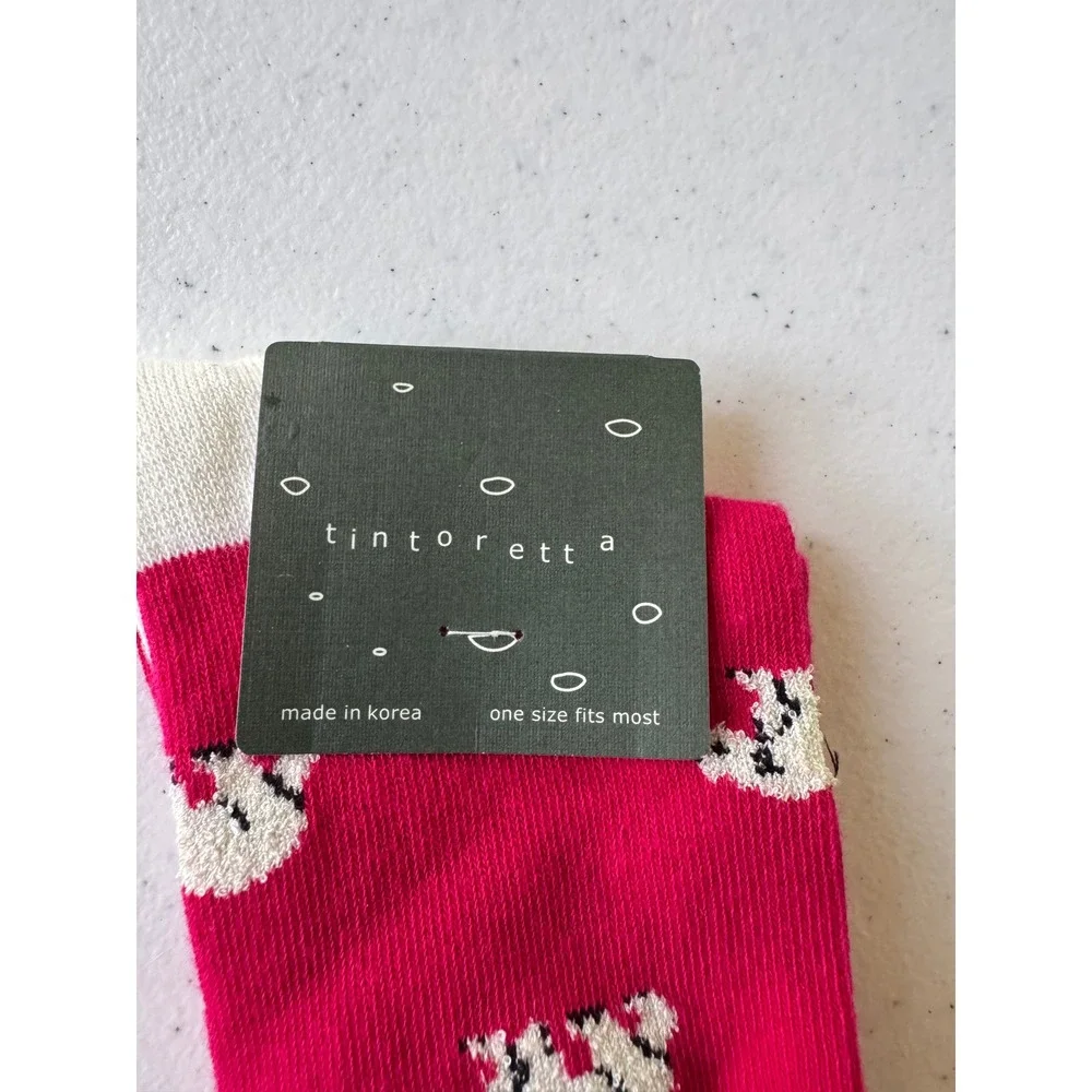 Anthropologie Tintoretta Polar Bear Pink Cotton Blend Crew‎ Socks NWT One Size